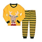 Gold treasure綿100%子供パジャマ長袖 キッズ 漫画の クリスマスのトナカイ寝間着2-7歳 (130cm(7歳))