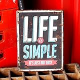 アンティークエンボスプレート「Life is Simple」（RECTサイン）　／ブリキ製看板／ティンサイン／アメリカン雑貨／