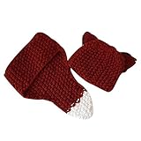 Zhaozheニット帽子 スカーフ キッズ　秋冬　可愛い　キツネ耳　２点セット　通学　アウトドア