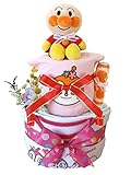 おむつケーキ アンパンマン 半袖ボディスーツ付き 2段 女の子用 A (メリーズSサイズ（25枚入り）)