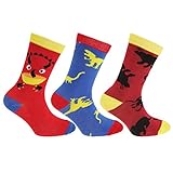キッズ・子供・ジュニア ボーイズ 恐竜のデザイン ソックスセット 靴下セット (3足組) 男の子 (EUR 26-31) (レッド/イエロー/ブルー)