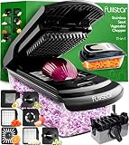 Fullstar 11-in-1 ステンレススチール 野菜チョッパー - 食品&野菜ダイサー ジューサー/エッグスライサー/スパイラライザー/キッチンガジェットセット 容器付き (ブラック)