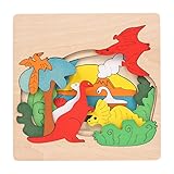 Decdeal 木製 多層 ジグソーパズル おもちゃ 3D パズル 教育 モンテッソーリ おもちゃ ギフト/子供向け 恐竜の世界