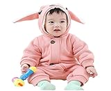 ジョヒ(JOHI)　 ベビー服　ロンパース　長袖　裏起毛　秋冬　前開き　かわいい　カバーオール　新生児服　男の子　女の子　出産祝い　３色 (66CM, ピンク)