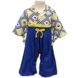 ボーイズベビー用品[mini kaede]ベビー袴(はかま)ロンパース|しろくま柄|お祝い|入園|入学|結婚式|お正月|カバーオール|男の子|男児 90cm ブルー