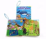 WEICHUAN Soft Cloth Baby Books set of 3 -Bright Color animal Pictures for baby - Visual Learning,exp