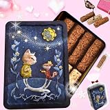 ネコとリス缶 クッキー缶 猫缶 米粉チョコグリッド 16個入り スイーツ 花 詰め合わせ クランチチョコレート カーネーション 人気 かわいい プレゼント お菓子 敬老の日 ハロウィン クリスマスギフト