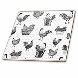 フローレンCountry Life – 国Roosters inブラックNホワイト – タイル 4-Inch ct_61791_1