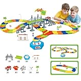 Raceレール車トラックToy Set for Kids誕生日andクリスマスギフトAge 3、4、5、柔軟なグローin theダークツイスタートラックwith LED電池式車、木、ガスステーションと