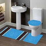 gorgeoushomelinen ( # 7 )バタフライターコイズ、3ピースバスルームバス輪郭吸収性ノンスリップマットラグセットwithトイレ蓋カバー