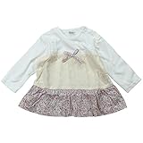 《H29年春物》(日本製) Pample Mousse(パンプルムース) クリスタルローンプリント+ドビーSZ天竺切替花柄リボン付オーバーブラウス 90cm/OW NO.DP-71214