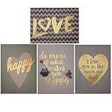 Decor Hut Set of 4 streched canvas, love, happy, cute quotes! soft colors to match any room! [並行輸入品]
