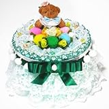 白いレースやお花の1段おむつケーキ/ボックスタイプ057(グリーン)