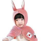 jpamzceo キッズ　帽子＋ショール　うさぎ耳　萌え　可愛い　リップ編み　暖かい　ピンク