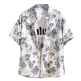 [Tenflow] カジュアルシャツ 花柄 メンズ アロハシャツ 半袖 シャツ 開襟 ハワイ風 通気 薄手 軽量 涼しい 夏(M ネイビー)