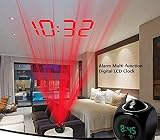 LED投影目覚まし時計、efasterアラーム時計多機能デジタルLCD音声Talking LED投影温度