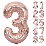 HIYEAR 誕生日 飾り付け 数字 バルーン 大きい 40インチ 約90cm アルミ風船ローズゴールド ハッピーバースデー (3 ローズゴールド）