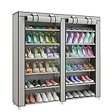 FKUO 43.3インチ7層9グリッド不織布家具用シューズキャビネット用の大型シューズラックオーガナイザー着脱式シューストレージ (グレー B, 120*30*110CM)