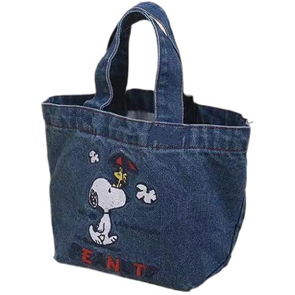 スヌーピー　デニム　手提げ　まちあり　刺繍 スヌーピー 刺繍デニムミニトートバッグ