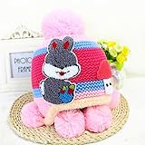 ニット帽子 ボンボン付き 耳まであったか！ベビー キッズ 赤ちゃん用 防寒 冬 保温 帽子 2017 新製品 pink