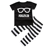 MIOIM 欧米風ベビー服 上下セット シャツ アルファベットパターン メガネ柄 男女兼用 Tシャツ+パンツ 2点セット かわいい クール 綿