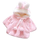 BYM 子供服 かわいいうさぎの耳付き コートマント ベビー ぬいぐるみ ボンボン付き ふわふわ もこもこ お姫様 防寒 クリスマス 変装 トナカイ サンタクロース パーティー 披露宴 結婚式 (ピン