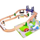 44pcs　木製レールセット　カーラー汽車・電車　子供知恵玩具　木のおもちゃ　推奨年齢3歳から