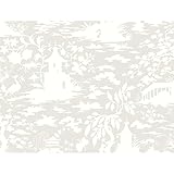 York Wallcoverings Black and White Asian Scenic Wallpaper Memo Sample, 8 by 10-Inch, Oyster Shell Gr