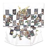 お宮参り 着物 男の子 赤ちゃんのお祝い着 産着 初着 正絹「白 鷹に兜に市松」IBU02-w