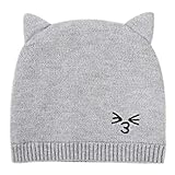 GEMVIE ベビーハット ニットハット ねこ耳 可愛い ビーニー帽 防寒 ねむ用 新生児 キャップ 女の子 男の子 防寒 出産祝い ギフト グレー