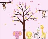 Baby Nursery /子供部屋壁デカール（ツリー、ライオン、モンキーズ、象、Hippoと成長チャート) Full Decal ピンク Exp_Full_PeachyPink