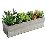 人工ミックスSucculent Plants in長方形ブラウン木製プランターボックス