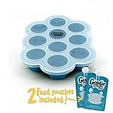 Silicone Freezer Tray for Baby Food Storage - With Bonus 2 Reusable Pouches - BPA Free Freezer Cube 