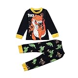 Tovadoo 子供服 男の子 トップス+ズボン 春新作 長袖 恐竜柄 オレンジ パジャマ 可愛い プレゼント 通学 旅行 2-7歳