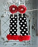 ベビーレッグウォーマー☆黒＆白の水玉模様に赤レース０－２才