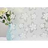 Hoho 17.7 " x39.3 " White Flowers Painting自己粘着ウィンドウフィルムforバスルームキッチンリビングルームプライバシー保護