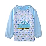GOGO Baby Junior Long Sleeves Cotton Bib, Soft Cotton Waterproof Sleeves Bib, 1Pc-Blue Car