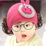 帽子 ベビー　キャップ キッズ　子供ハット かつら ウィッグ 付き 新生児 女の子 ヘアバンド ヘアアクセサリー水玉 ウサギ ローズ