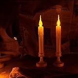 2 Pack Led Taper Candle with Candlestick 10 Inch Amber Yellow Flameless Flickering Taper Candle Hold