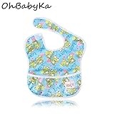 OHBABYKAベビー用エプロン 保育園 給食 ポケット付き アニマル 動物 お食事エプロン 赤ちゃん用エプロン 離乳食エプロン よだれかけ スタイ 棘皮動物 ふくろう きりん しまうま カエル 亀 