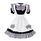 [FULINE] メイド服 メイドコスプレ 可愛い チェック柄 メイド服 セット 大きい S~5XL メイド コスプレ 半袖 フリル ギンガム エプロン カチューシャ 変装 制服 喫茶店 撮影 ハロウイン 文化祭 イベント パーティー 白紫 XL