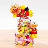 【おむつケーキ アンパンマン 男の子 女の子 出産祝い】きっと喜ばれる豪華2段！おむつケーキ アンパンマン ラッピング付き ご出産祝いに最適 おむつパンパース（Ｓサイズ-テープ） タイプ：女の子