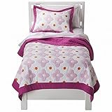Circo Pretty Pink Flower Dot Stitched Twin Quilt & Sham Set 2 Piece [並行輸入品]