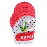 Honel 赤ちゃん用手袋 食品級シリコン 赤ちゃん 噛む手防止 ベビー愛用 歯みがき 歯がため 歯固め 綿100％ 手を噛まないように保護 歯ぐきに刺激を与え レッド