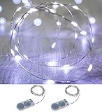 イルミネーション LED ライト ワイヤーライト 電飾 電池 式 クリスマス ツリー 飾り　MANATSULIFE (1.5M(15LED)Ｘ2 セット, ホワイト)