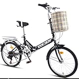 JuinTECH 折りたたみ自転車 成人学生ティーン折り畳み式自転車、市ライトコミューターバイクカントリーロードサイクル用バスケット小型ポー