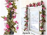 Kingsie 観葉植物 シルク造花 ローズ バラ 藤 壁掛け インテリア 家庭やパーティーの装飾 2本セット (ピンク)