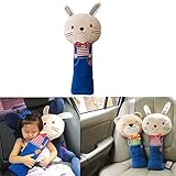 Sunsangシートベルト枕 、カーシートベルトカバー、キッズ 子供 ぬいぐるみおもちゃシートベルトストラップカバー、自動調節可能、子ともの頭、肩、胸を保護 (rabbit)