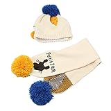 Three sheep ニット帽 毛糸 マフラー 2点セット ウサギ柄 かわいい 赤ちゃん キッズ ガールズ ボーイズ 秋冬 防寒 ポンポン 暖かい 防風