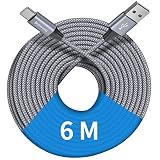 USB Type C ケーブル【6m/1本】Baiwwa USB-A to USB-C 充電 ケーブル 長い QC3.0対応 タイプC ケーブル 長い 高耐久ナイロン Galaxy S10 S9 S8 Note 10 9 A20 A21 A30 A32 A51、 Xperia XZ3 XZ2 XZs、LG、Switchその他Android USB-C機器対応 グレー